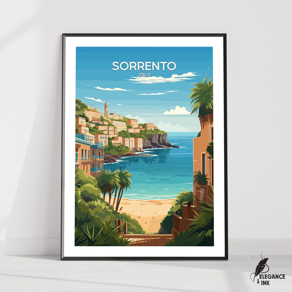 Sorrento Italy Amalfi Coast Cliffside Town Retro Travel Poster