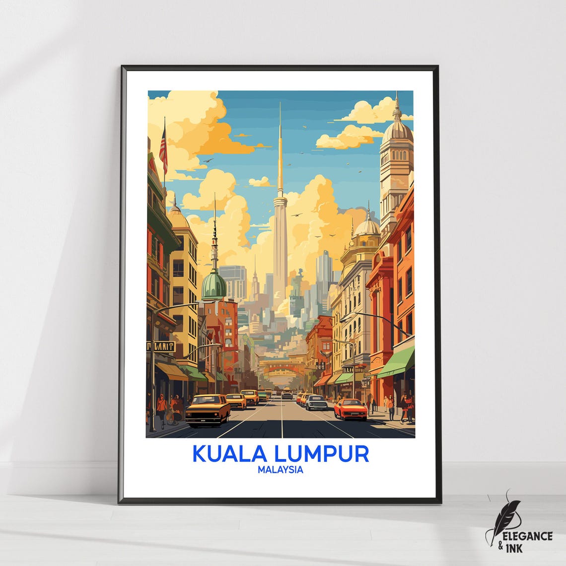 Kuala Lumpur Malaysia Bustling Shophouses KL Tower Travel Poster