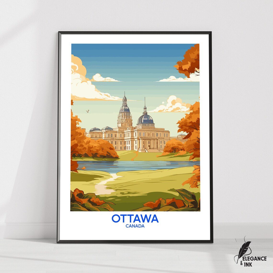 Ottawa Canada Historic Domed Building in Autumn Travel Poster