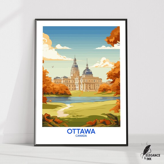 Ottawa Canada Historic Domed Building in Autumn Travel Poster