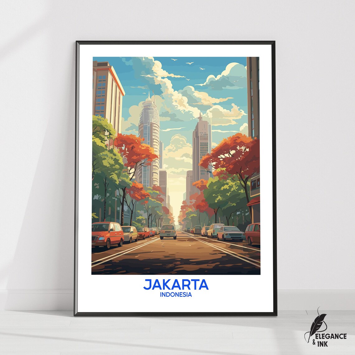 Jakarta Indonesia Street Retro Travel Illustration Art Poster