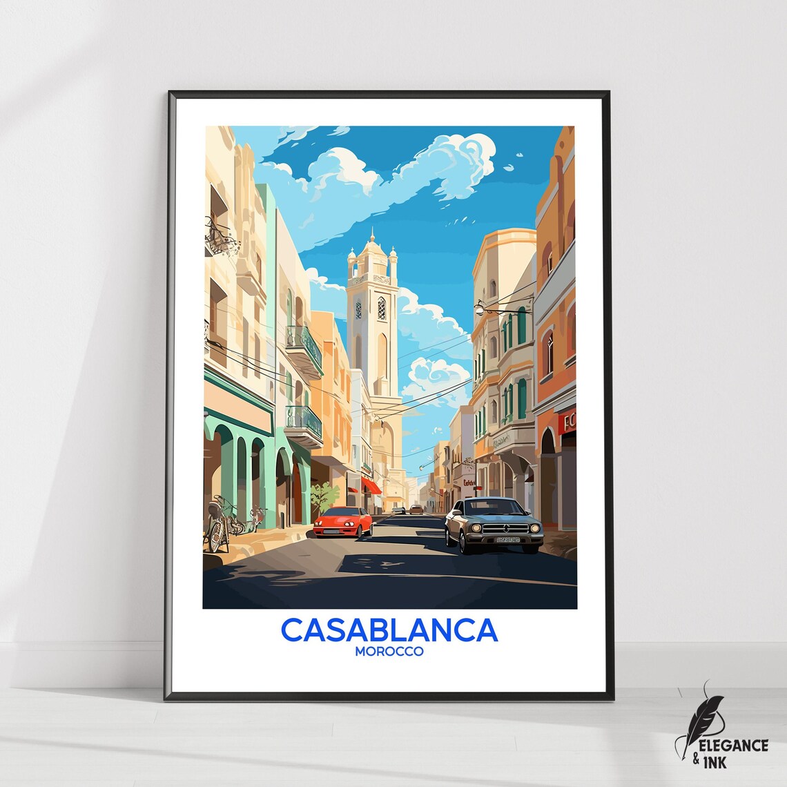 Casablanca Morocco Sunlit Old Town Street Vintage Travel Poster