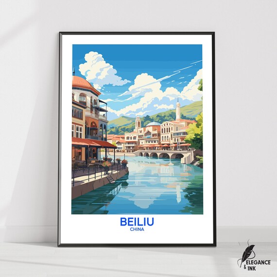 Beiliu Wall Hanging Posterbeiliu Flat Vector Illustration Canvasguangxi Handmade Wooden Frame And Unframed Colorful Vintage Gift