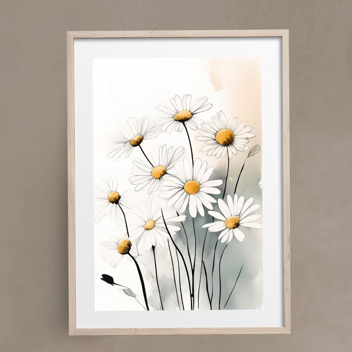 White Daisy Meadow Minimalist Botanical Watercolor Floral Wall Art - Image 5