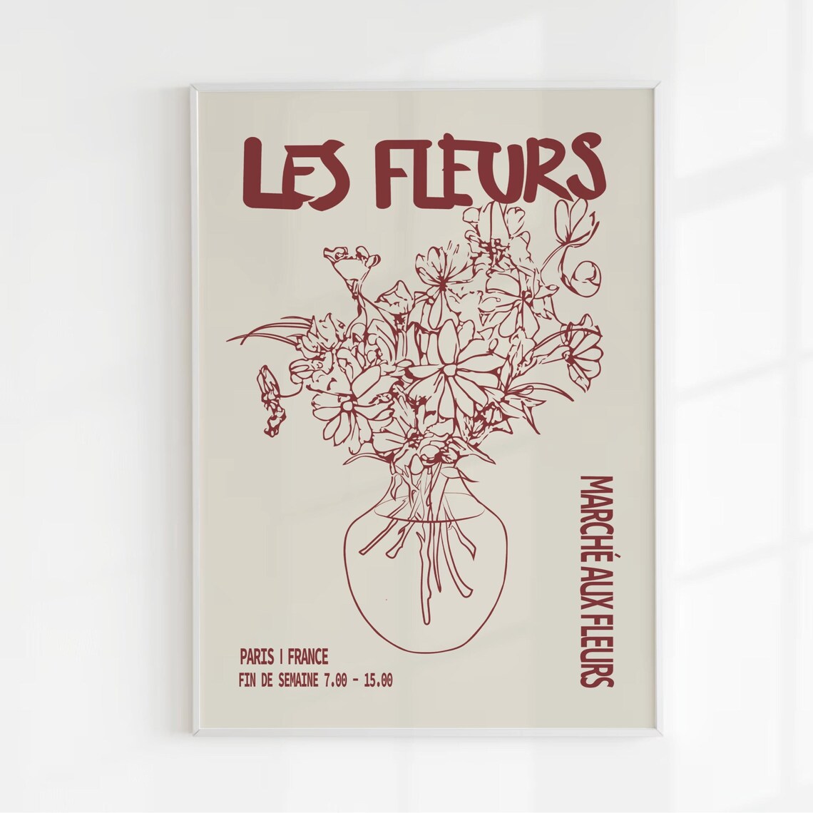 Les Fleurs Paris France Flower Market Line Art Poster Wall Decor