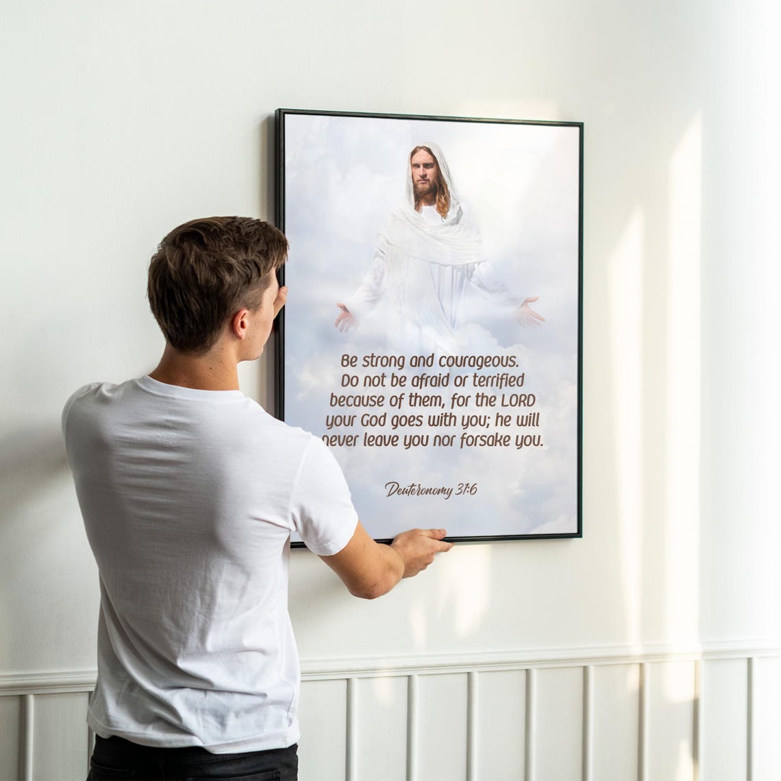 Be Strong and Courageous Deuteronomy 31:6 Jesus Scripture Print - Image 3