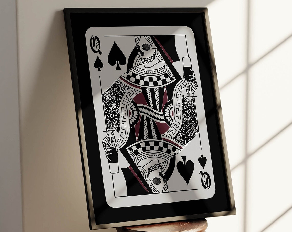 Queen of Spades Skeleton Gothic Halloween Playing Card Poster