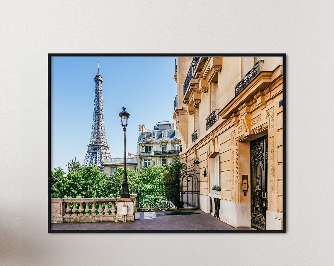 Eiffel Tower Paris Balcony Street Sunny Day Color Photo Poster