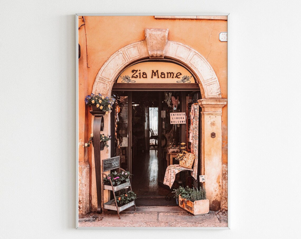 Italian Shop Doorway Zia Mame Flowers Arched Entrance Wall Print