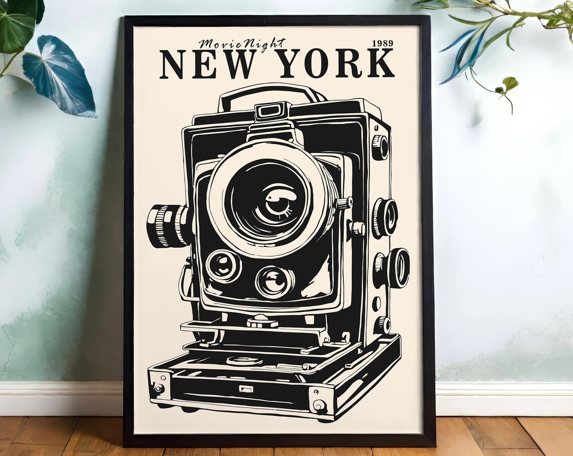 Movie Night New York 1989 Vintage Camera Cinema Decor Poster