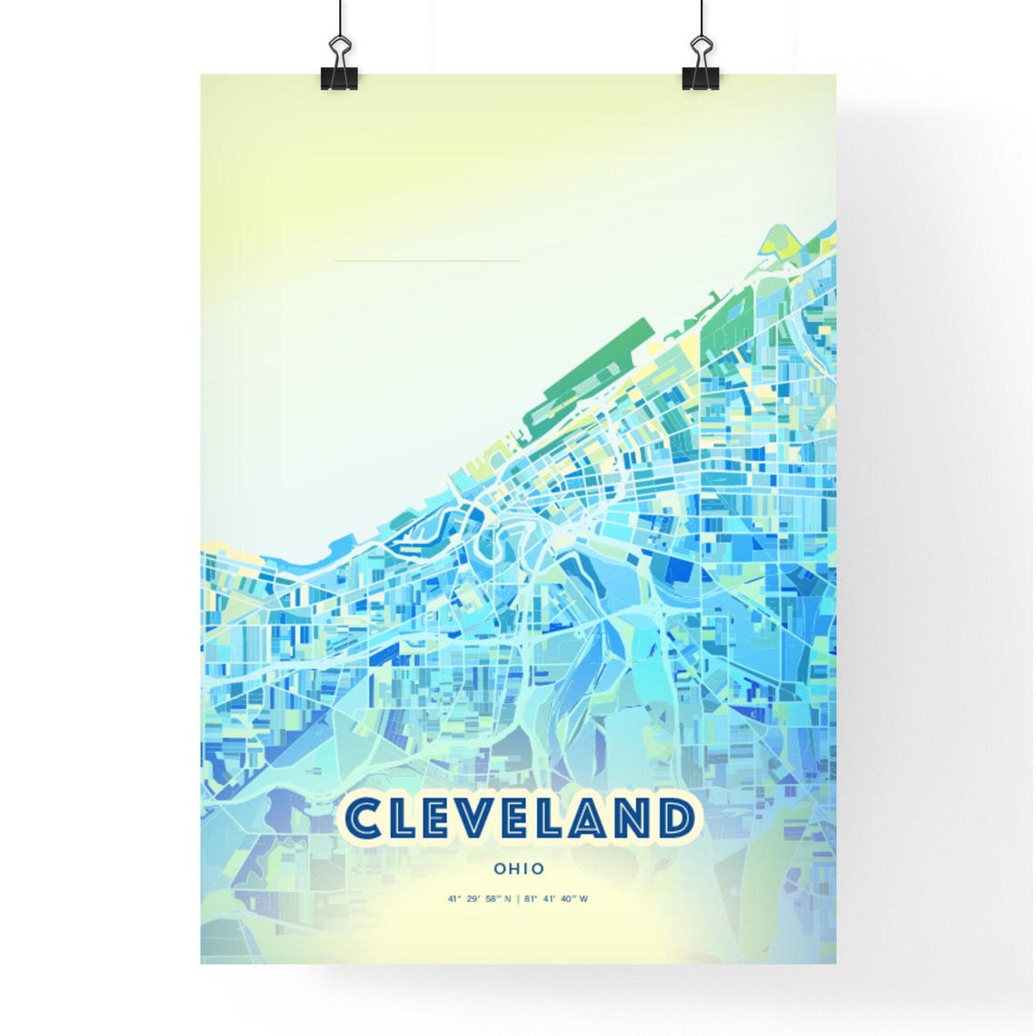 Cleveland Ohio Vibrant Abstract Watercolor City Street Map Poster - Image 3