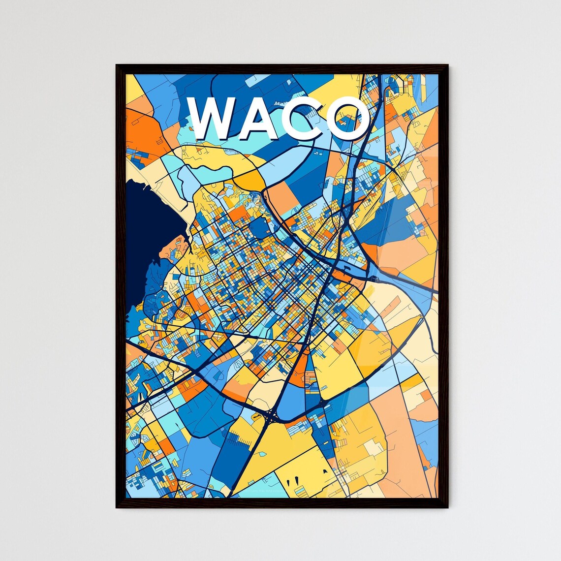 Waco Texas Colorful Modern City Street Map Travel Decor Poster