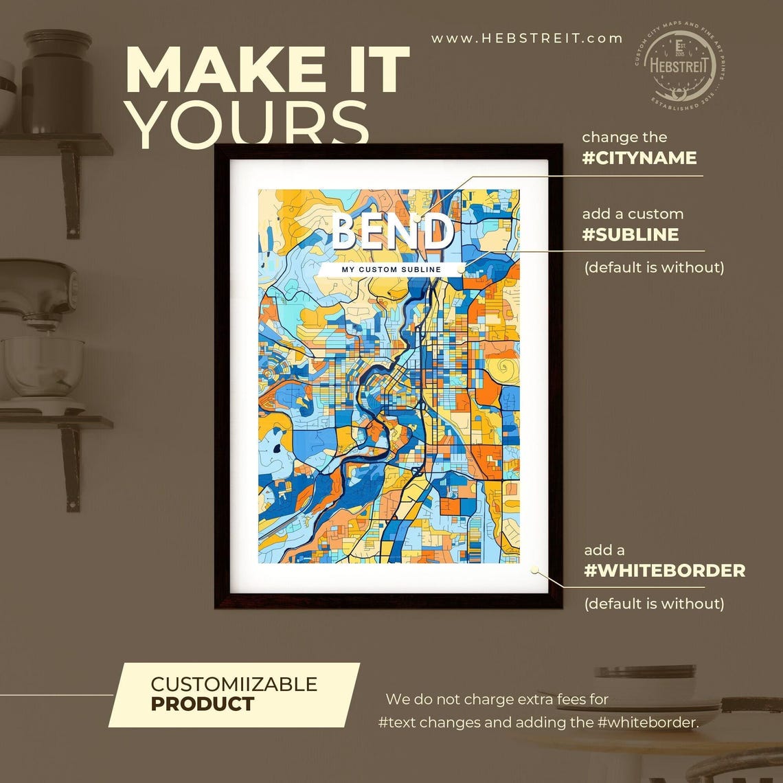 Bend Oregon Eye Catching Colorful City Street Map Art Poster - Image 2