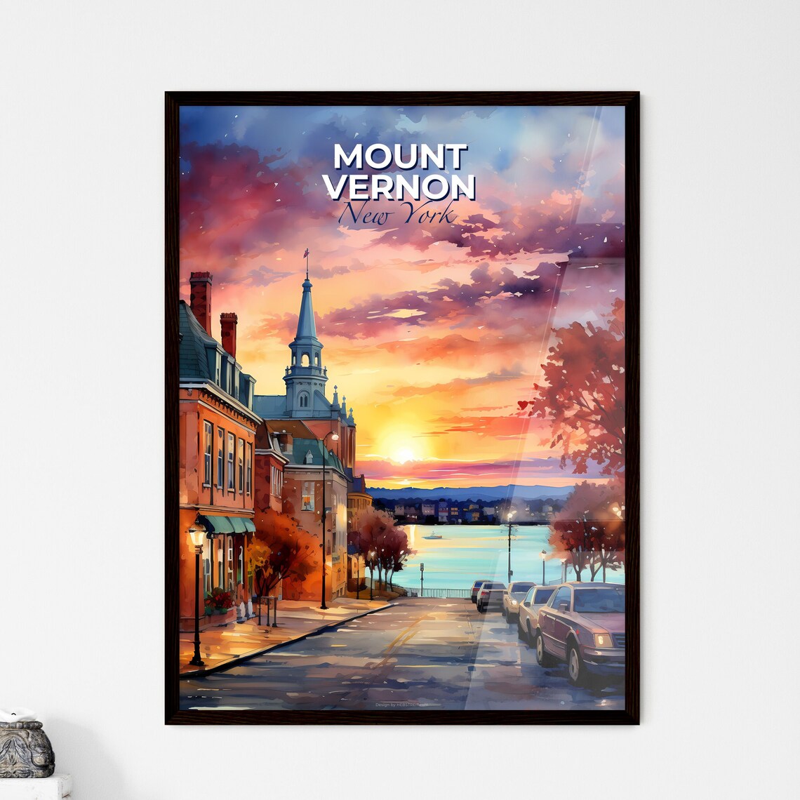Mount Vernon New York Church Steeple Street Sunset Water Poster