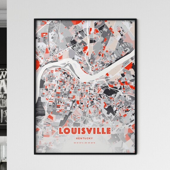 Louisville Kentucky Expressive Bold Red City Street Map Artwork Poster