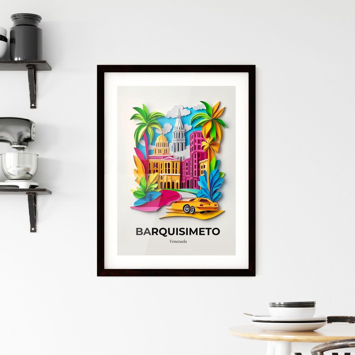 Barquisimeto Venezuela Cathedral Colorful Paper Cut Art Poster - Image 2