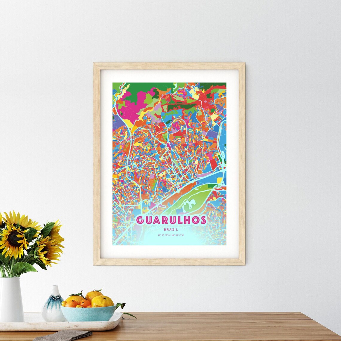 Guarulhos Brazil Vibrant Crazy Colorful Mosaic City Map Poster - Image 2