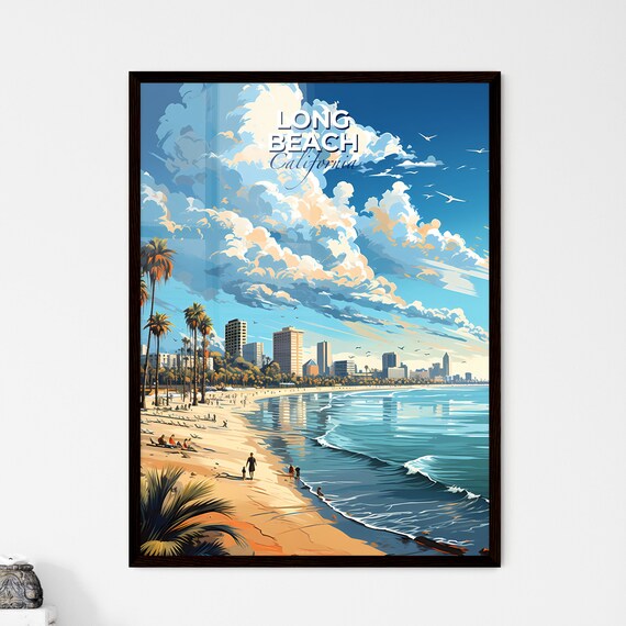 Long Beach California Palm Beach Skyline Ocean Travel Poster Art
