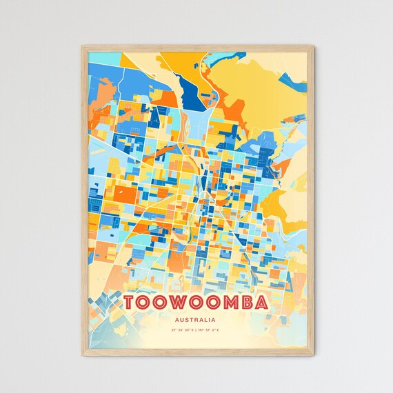 Toowoomba Australia City Map Abstract Blue Orange Modern Art Print