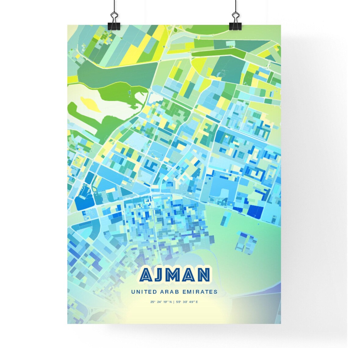 Ajman United Arab Emirates Minimalist Bluish Street Map City Art Decor Poster - Image 3