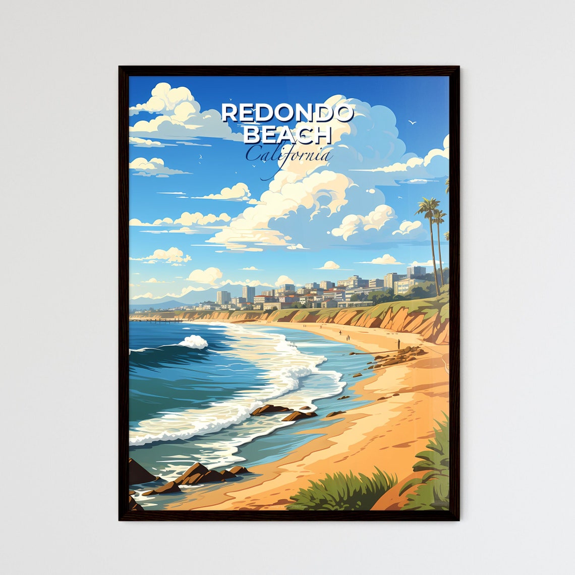 Redondo Beach California Ocean Waves Sandy Cliffs Shoreline Poster