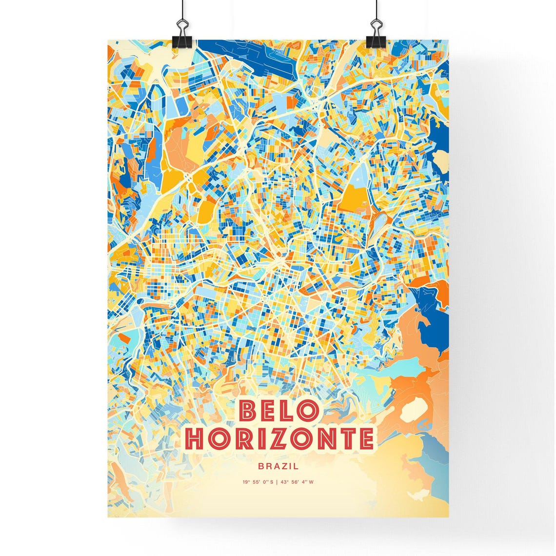 Belo Horizonte Brazil Blue Orange Modern City Street Map Art Poster - Image 3