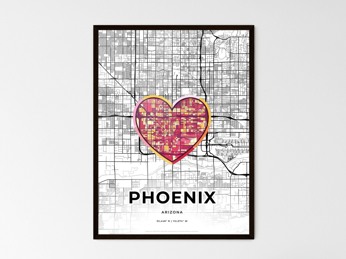 Phoenix Arizona Minimal City Map Colorful Heart Icon Art Poster