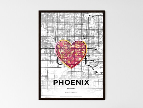 Phoenix Arizona Minimal City Map Colorful Heart Icon Art Poster