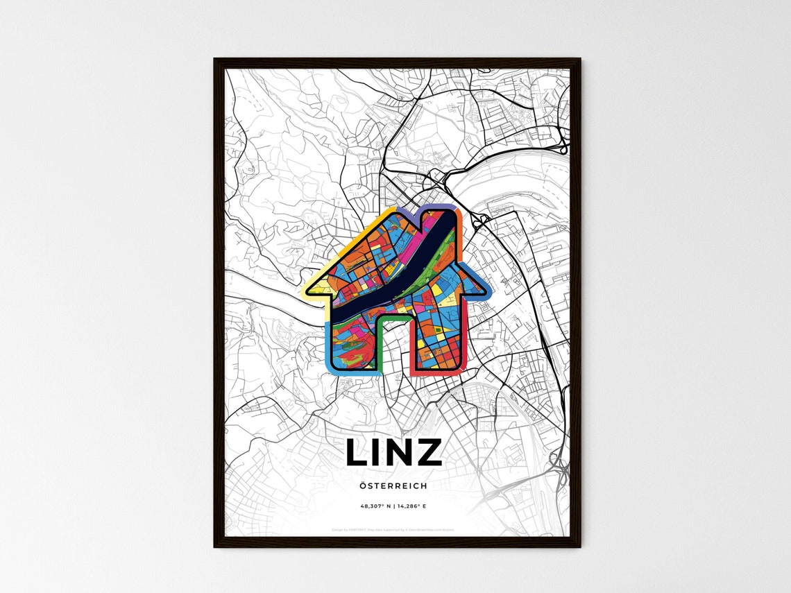 Linz Austria City Modern Minimalist Heart Street Map Art Poster - Image 3