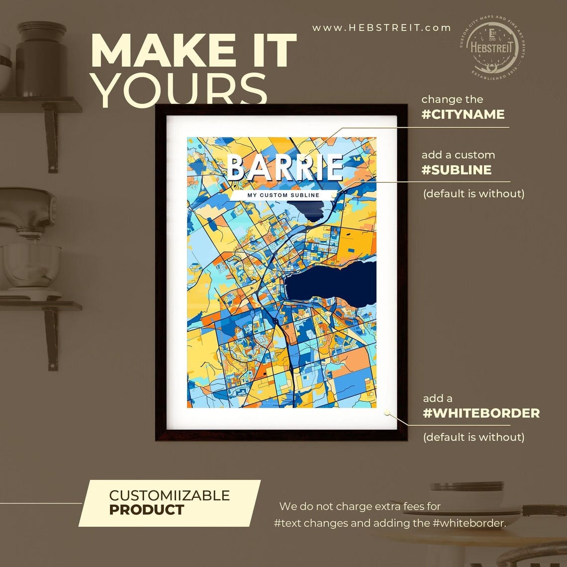 Barrie Canada Bold Colorful Vibrant City Street Map Art Poster - Image 2