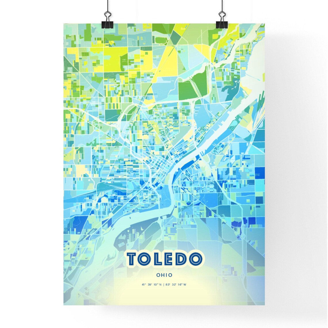 Toledo Ohio Colorful Abstract Watercolor City Street Map Art Poster - Image 3