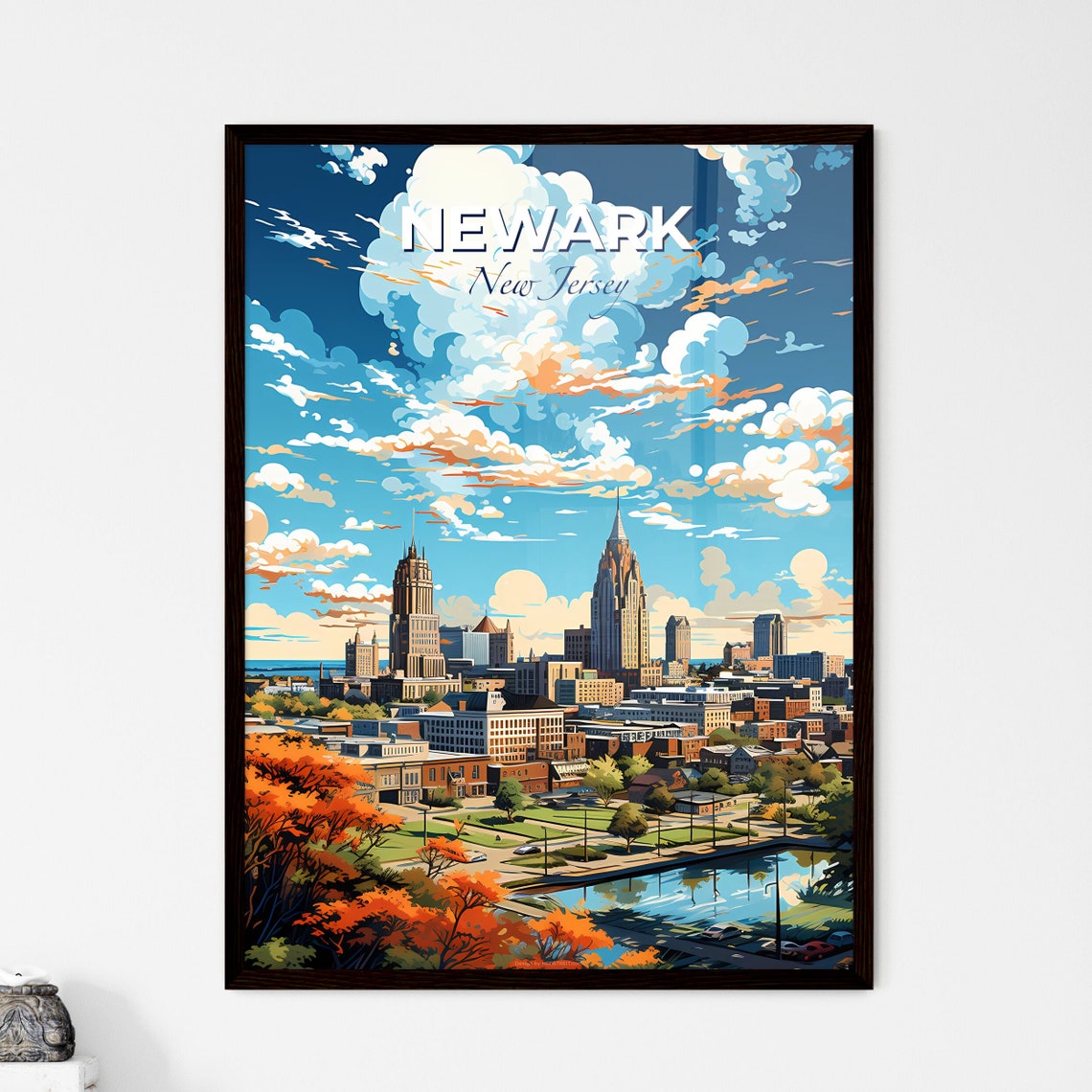 Newark New Jersey Historic Skyline above Autumn Trees Poster