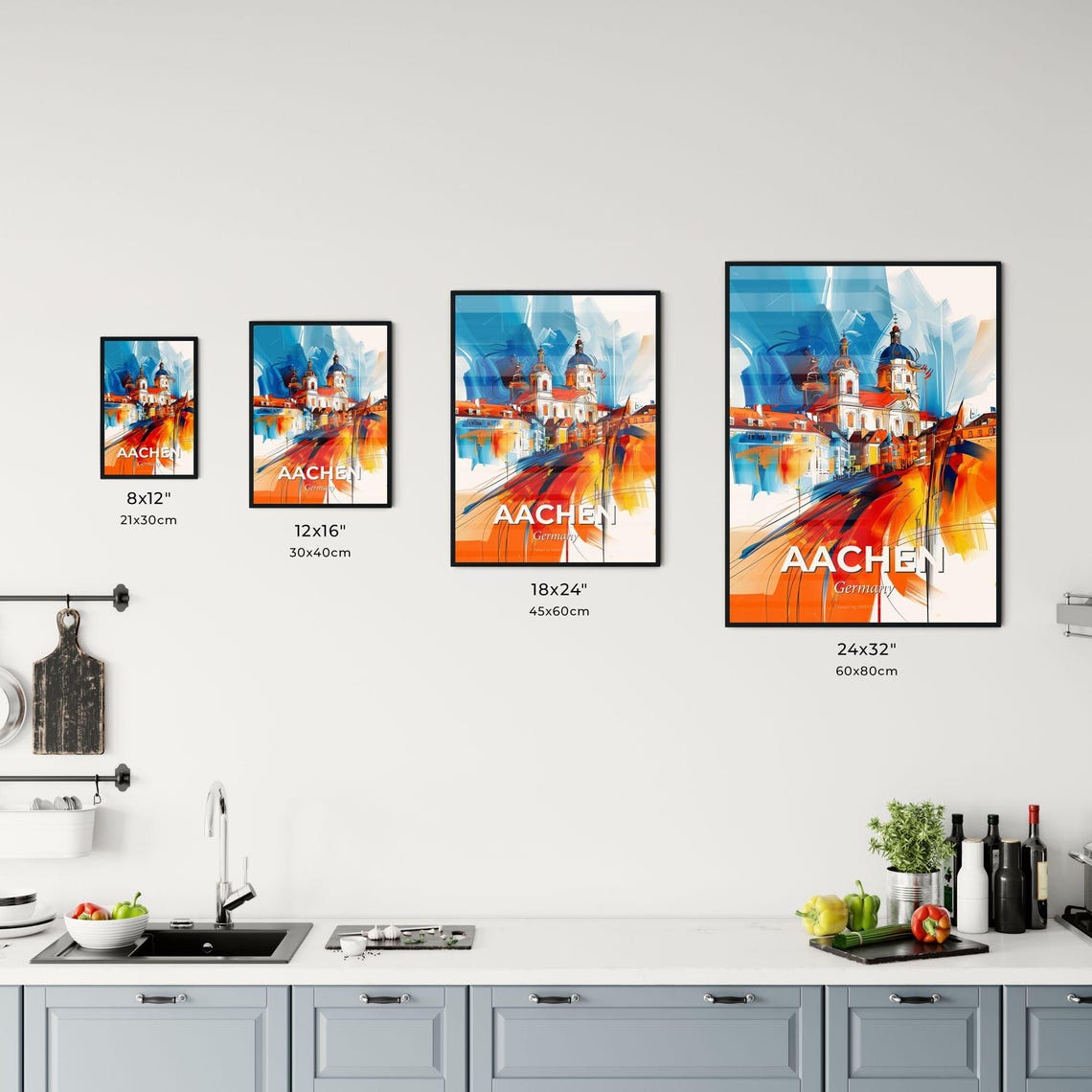 Aachen Germany Bold Abstract Cathedral Dome Painting Art Poster - Image 3