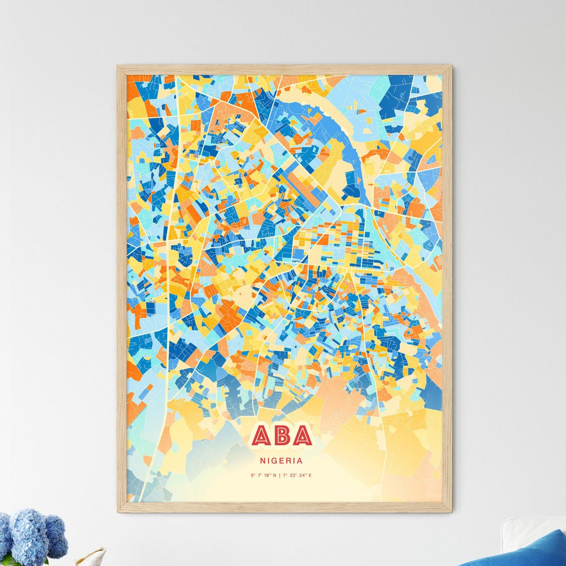 Aba Nigeria Blue Orange City Map With Coordinates Art Poster