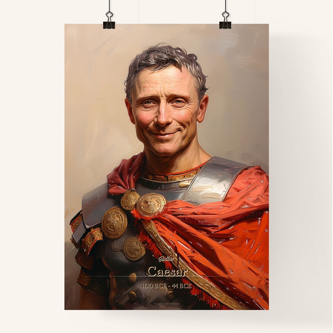 Julius Caesar Roman Emperor Armor Red Cloak Oil Portrait Poster - Image 4