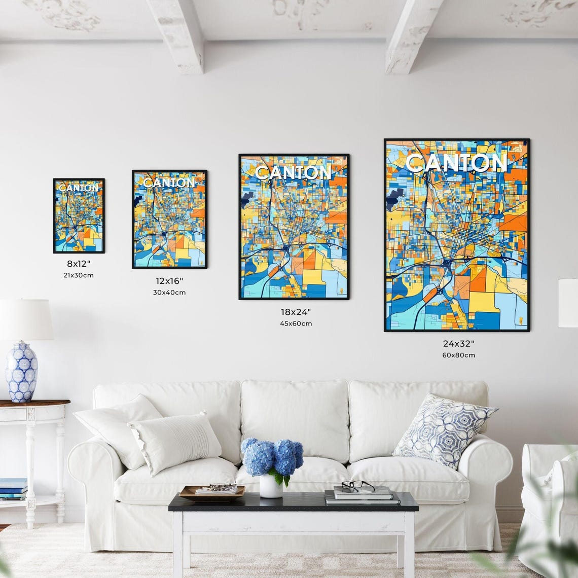 Canton Vibrant Geometric Mosaic City Street Map Artwork Poster - Image 3