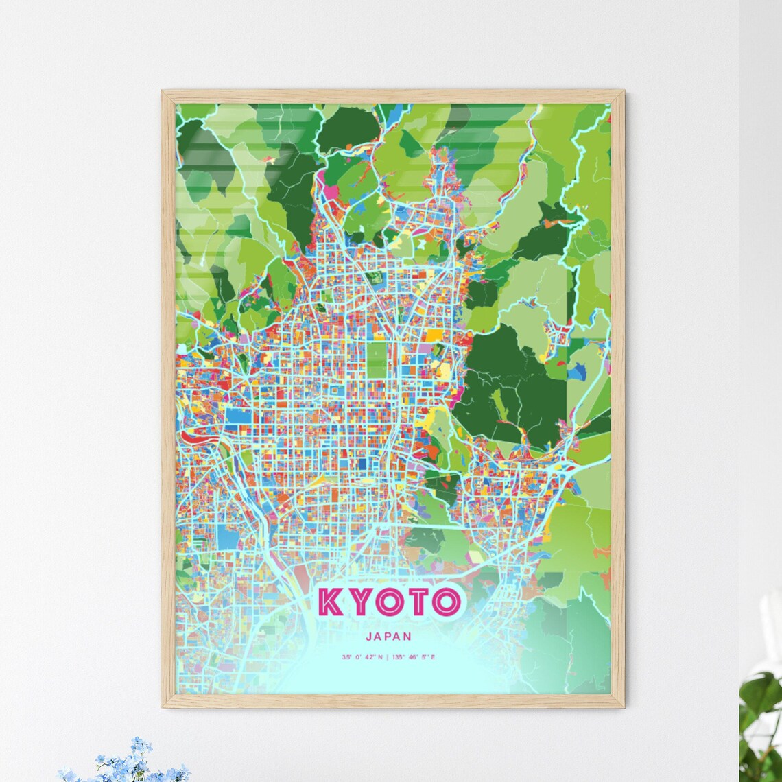 Kyoto Japan Rainbow City Map Poster Vibrant Colorful Street Grid Art