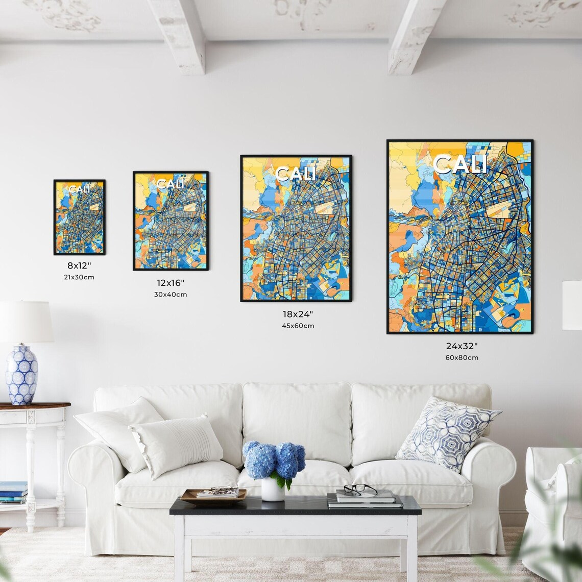 Cali Colombia Bold Colorful Vibrant City Street Map Art Poster - Image 3