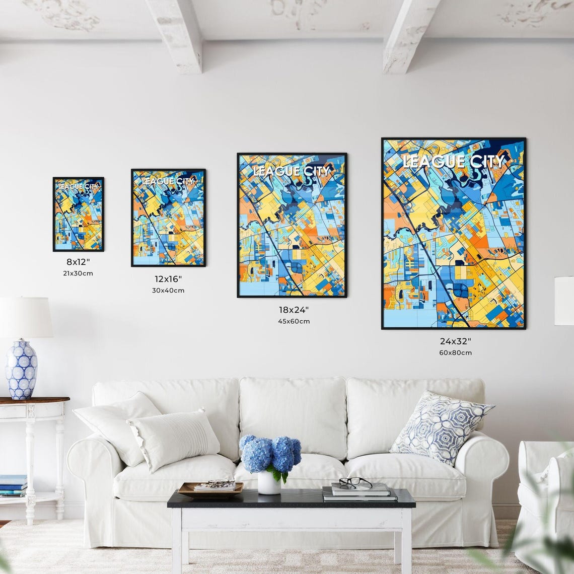 League City Texas Bright Mosaic City Street Map Artwork Poster - Image 3