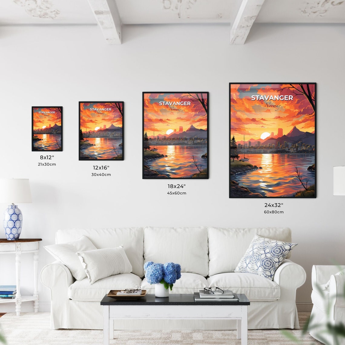 Stavanger Norway Sunset Fjord Mountain Skyline Sailboat Poster - Image 3