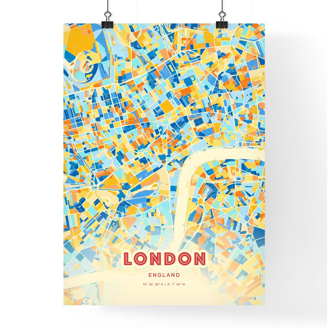 London England City Map Art Blue Orange Street Plan Wall Decor Poster - Image 3