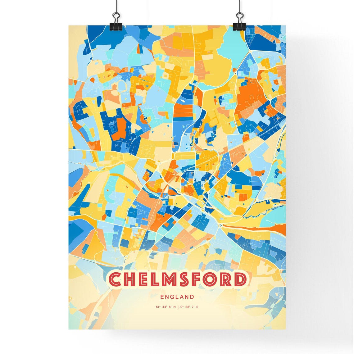 Chelmsford England City Map Abstract Blue Orange Modern Art Print - Image 3