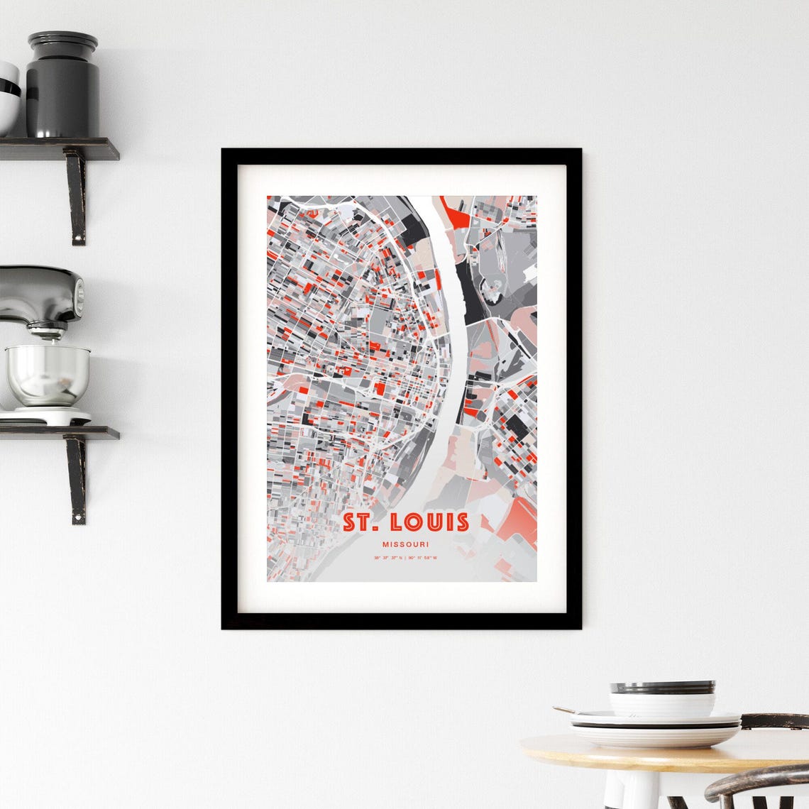St Louis Missouri Modern Expressive Red Gray City Map Art Poster - Image 2