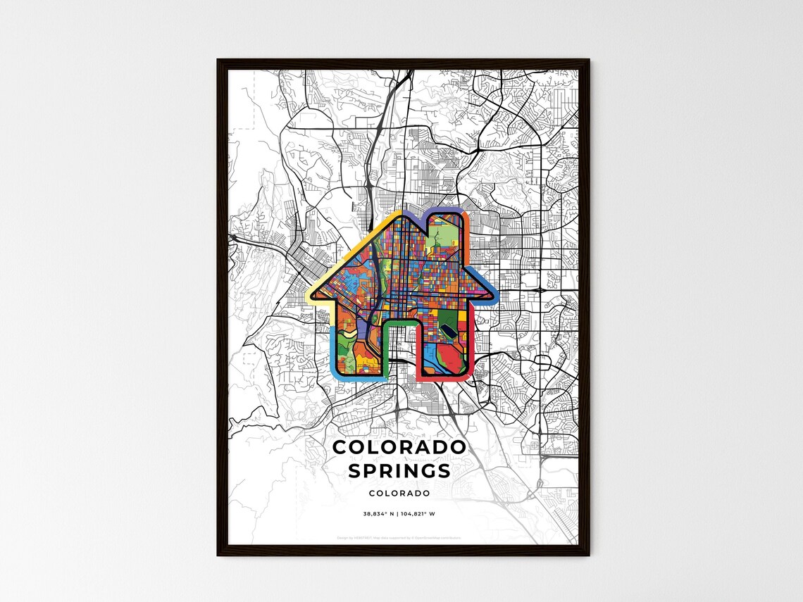 Colorado Springs Colorado Minimal Map Art With Colorful Heart Icon Poster - Image 3
