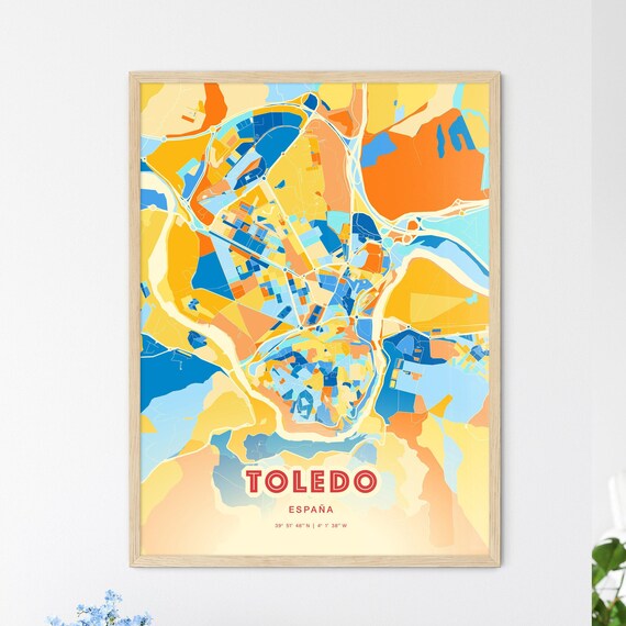 Historic Toledo Spain Vibrant Blue Orange City Map Art Poster