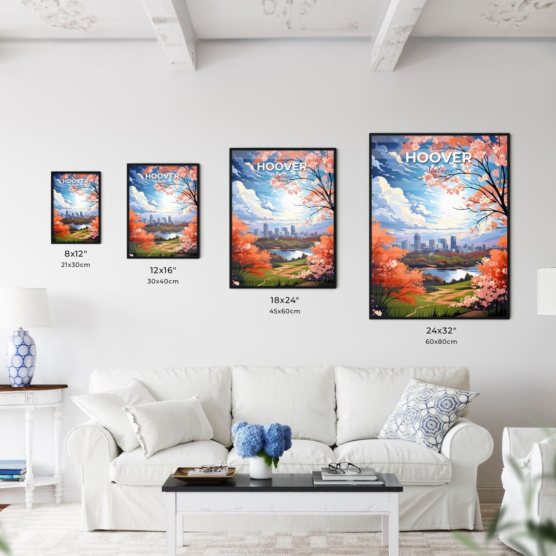 Hoover Alabama Sunset Skyline Lake Blossom Trees Travel Poster - Image 3