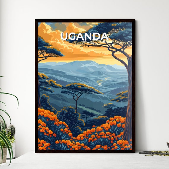 Uganda Africa Painting Landscape Art Vibrancy Trees Flowers Travel Destinations Customizable