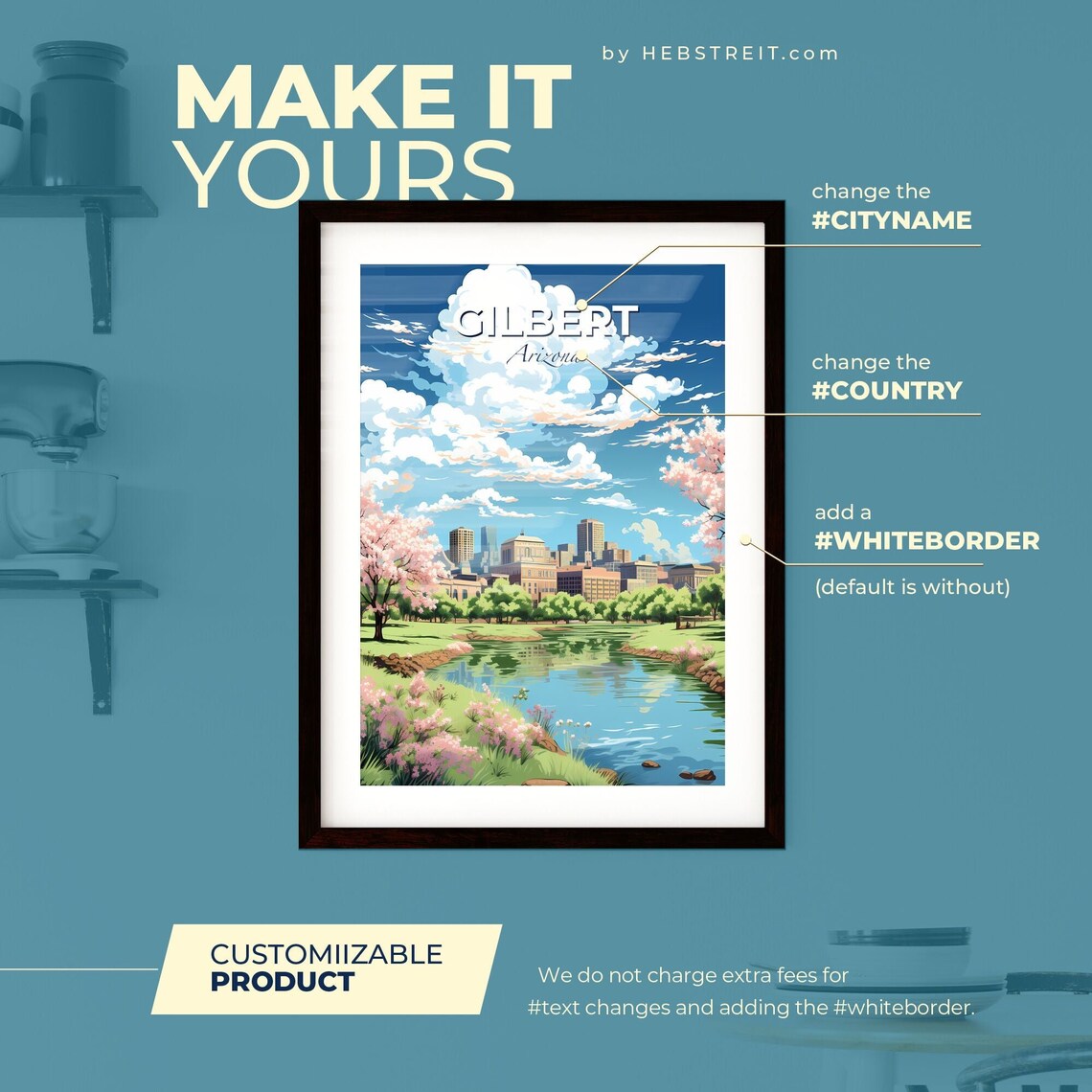 Gilbert Arizona Park Lake Blossom Downtown Skyline Travel Art Poster - Image 2