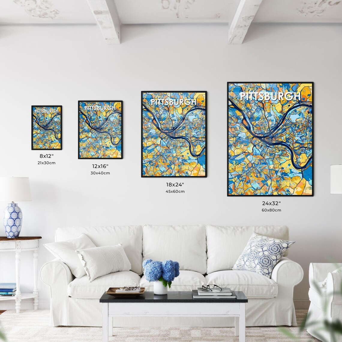 Pittsburgh Pennsylvania Vibrant Colorful Illustrated Street Map Art Poster - Image 3