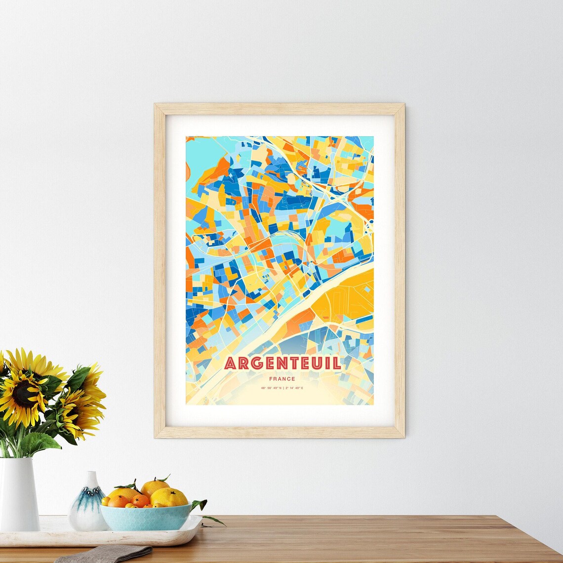 Argenteuil France Modern Colorful City Street Map Art Poster - Image 2